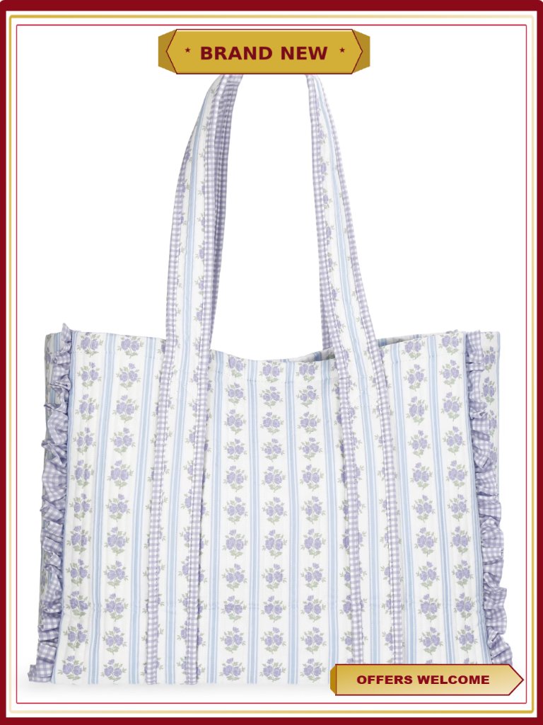Quilted Tote Bag, Women's Floral Gingham, Effortless Style